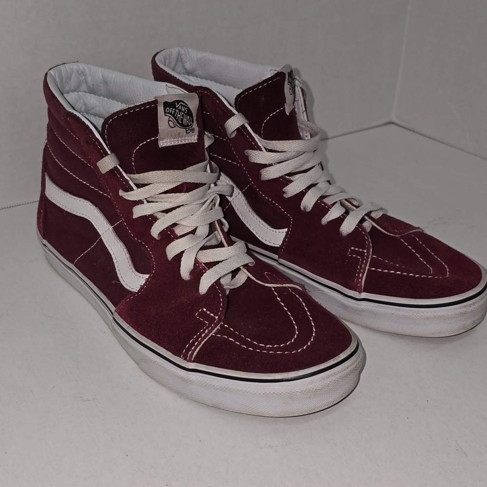 Vans SK8-Hi Sneakers Color Burgundy Canvas Suede Mens Size 9 Womens Size 10.5